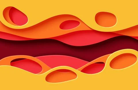 Paper cut background with waves and hole. Yellow orange pink and dark red 3d Stock Illustration