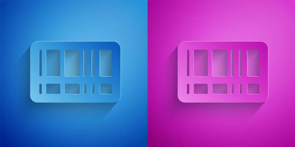 Paper cut Barcode icon isolated on blue and purple background. Paper art style Illustrazione stock