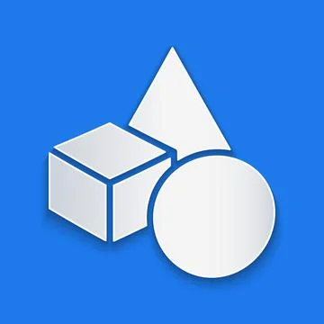 Paper cut Basic geometric shapes icon isolated on blue background. Paper art Stock Illustration