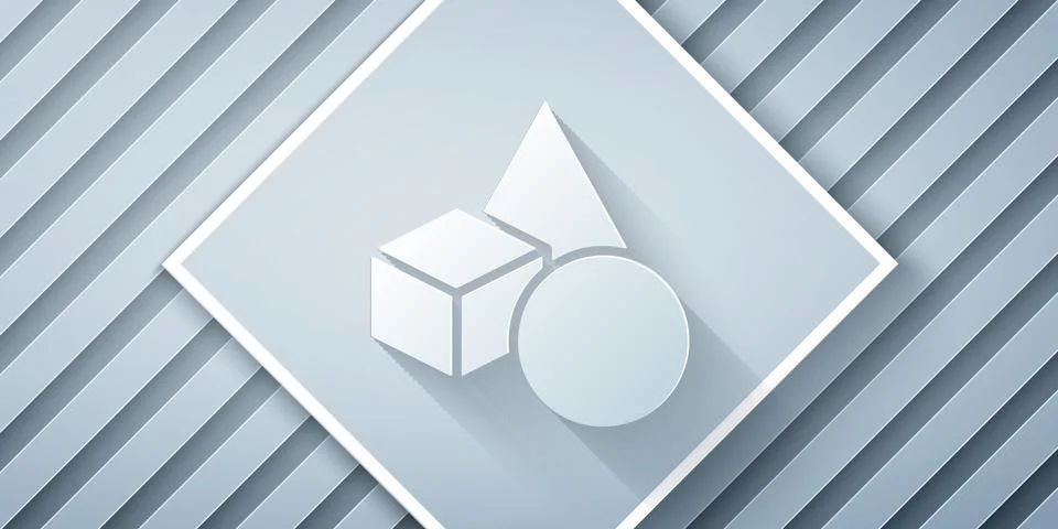Paper cut Basic geometric shapes icon isolated on grey background. Paper art Stock Illustration