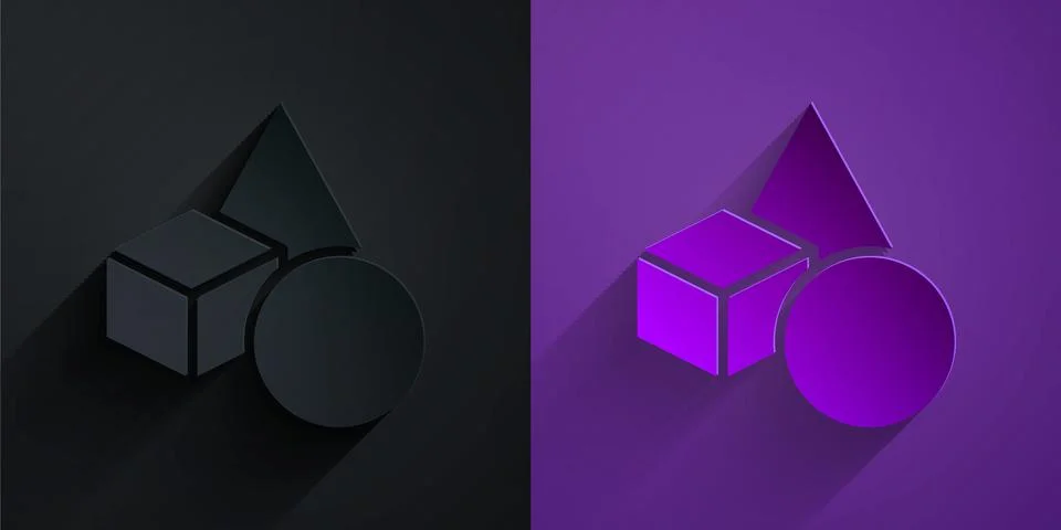 Paper cut Basic geometric shapes icon isolated on black on purple background 库存插图