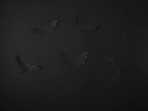 Paper cut bats on a dark background, halloween card gift blank, copy space Stock Photos