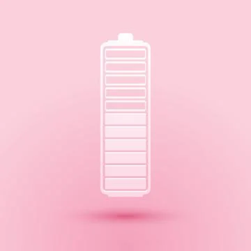 Paper cut Battery charge level indicator icon isolated on pink background Stock Illustration