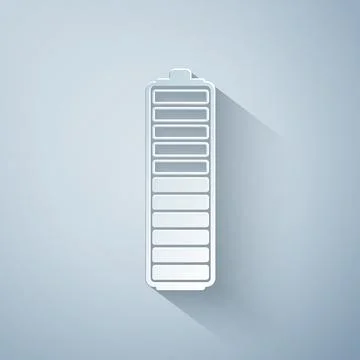 Paper cut Battery charge level indicator icon isolated on grey background Stock Illustration