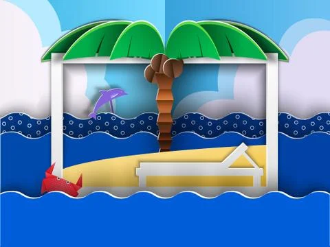 Paper Cut Beach Stock Illustration