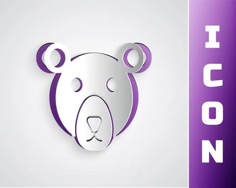 Paper cut Bear head icon isolated on grey background. Paper art style. Vector Ilustración de archivo