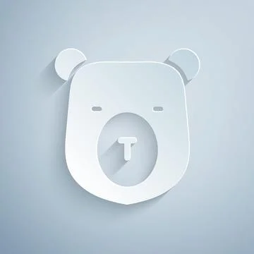 Paper cut Bear head icon isolated on grey background. Paper art style. Vector Ilustración de archivo