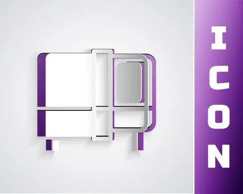 Paper cut Bed icon isolated on grey background. Paper art style. Vector Stock Illustration