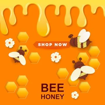 Paper cut like a bee with honeycombs.Design template for beekeeping and honey Stock Illustration