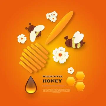 Paper cut like a bee with honeycombs.Design template for beekeeping and honey Stock Illustration