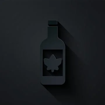 Paper cut Beer bottle icon isolated on black background. Paper art style. Vec Stock Illustration