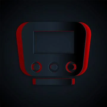 Paper cut Bicycle speedometer icon isolated on black background. Paper art style Stock Illustration
