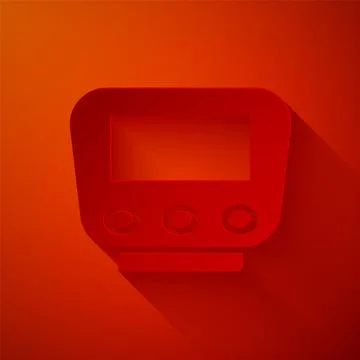 Paper cut Bicycle speedometer icon isolated on red background. Paper art style 스톡 일러스트