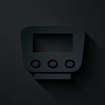 Paper cut Bicycle speedometer icon isolated on black background. Paper art style Stock Illustration