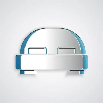 Paper cut Big bed for two or one person icon isolated on grey background. Pap Stock Illustration