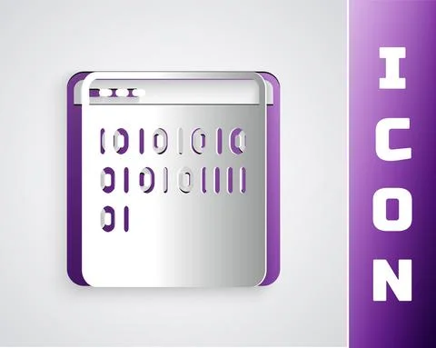 Paper cut Binary code icon isolated on grey background. Paper art style. Vector Stock Illustration