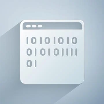 Paper cut Binary code icon isolated on grey background. Paper art style. Vector 库存插图