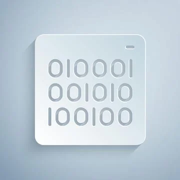 Paper cut Binary code icon isolated on grey background. Paper art style. Vector Stock Illustration
