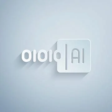 Paper cut Binary code icon isolated on grey background. Paper art style. Vector イラスト素材