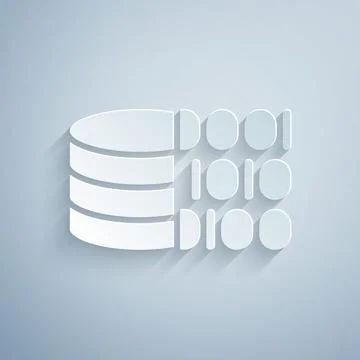 Paper cut Binary code icon isolated on grey background. Paper art style. Vector Stock Illustration