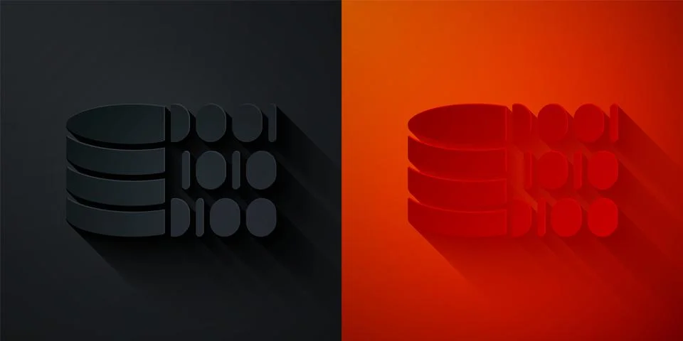 Paper cut Binary code icon isolated on black and red background. Paper art style Stock Illustration
