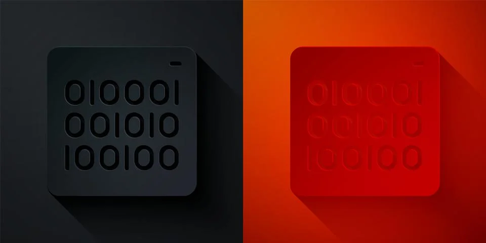 Paper cut Binary code icon isolated on black and red background. Paper art style Stock Illustration