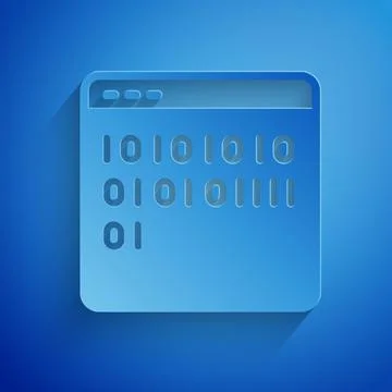 Paper cut Binary code icon isolated on blue background. Paper art style. Vector Stock Illustration