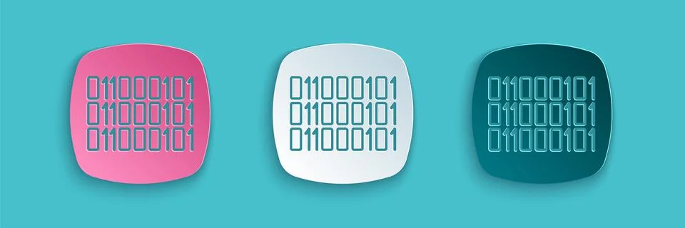 Paper cut Binary code icon isolated on blue background. Paper art style. Vector Stockillustratie