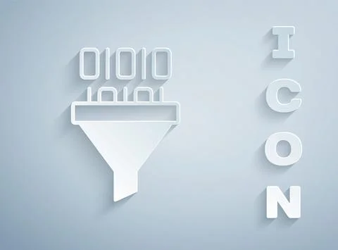 Paper cut Binary code icon isolated on grey background. Paper art style. Vector Illustrazione stock