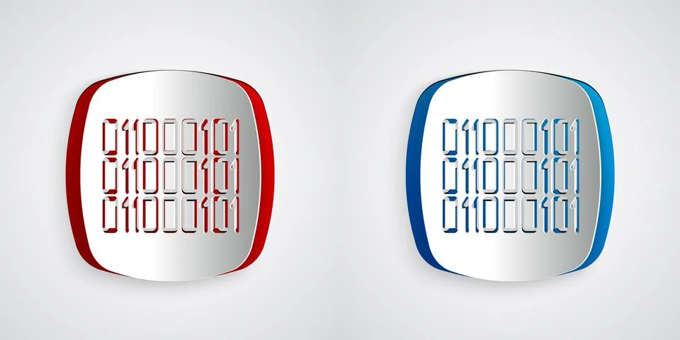 Paper cut Binary code icon isolated on grey background. Paper art style. Vector Stock Illustration