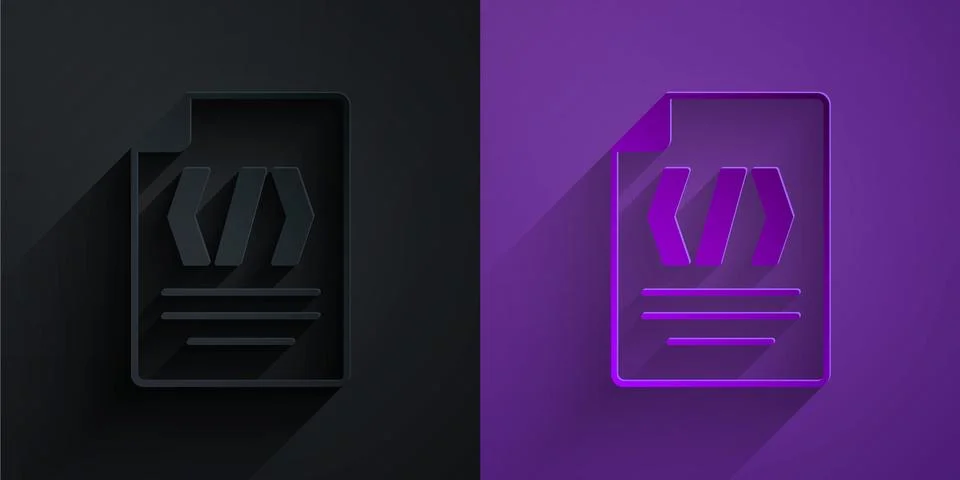 Paper cut Binary code icon isolated on black on purple background. Paper art Stock Illustration