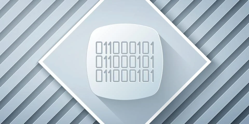 Paper cut Binary code icon isolated on grey background. Paper art style. Vector Stockillustratie