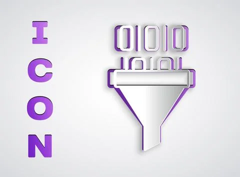 Paper cut Binary code icon isolated on grey background. Paper art style. Vector Stock Illustration