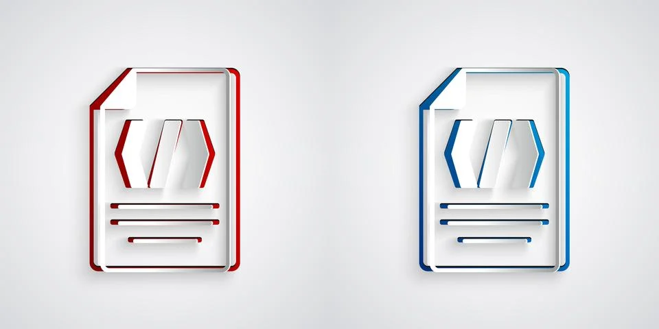 Paper cut Binary code icon isolated on grey background. Paper art style. Vector Stock Illustration