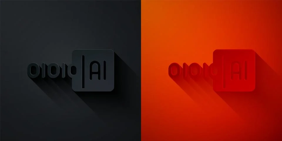 Paper cut Binary code icon isolated on black and red background. Paper art .. Stock Illustration