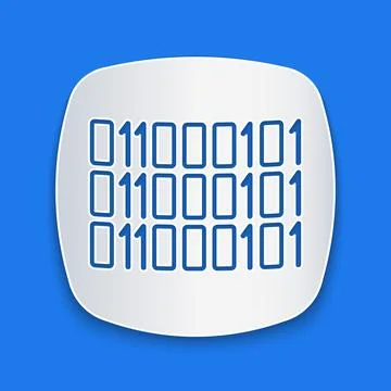 Paper cut Binary code icon isolated on blue background. Paper art style. Vect Stock Illustration