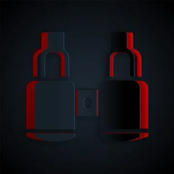 Paper cut Binoculars icon isolated on black background. Find software sign. Spy Stock Illustration