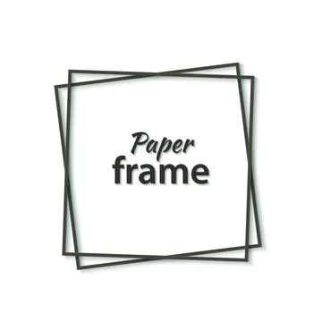 Paper cut black frame with realistic shadow. Two dark inclined square frames lie Stock Illustration