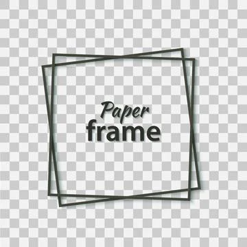 Paper cut black frame with realistic shadow. Two dark inclined square frames lie 库存插图