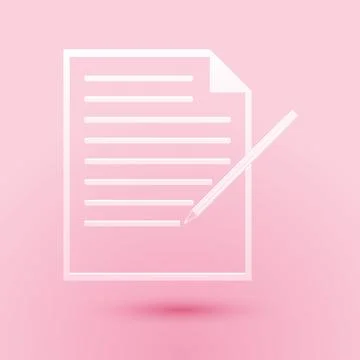 Paper cut Blank notebook and pencil with eraser icon isolated on pink background Stock Illustration