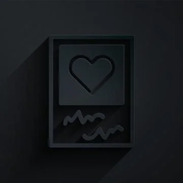 Paper cut Blanks photo frames and hearts icon isolated on black background Stock Illustration