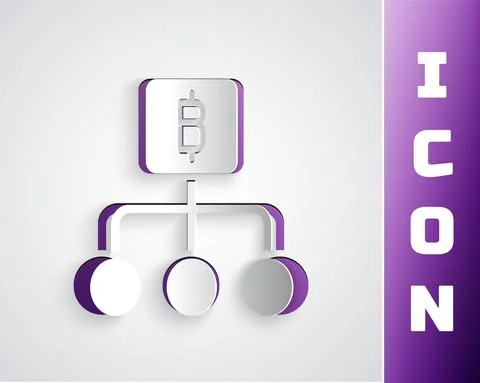 Paper cut Blockchain technology Bitcoin icon isolated on grey background 스톡 일러스트