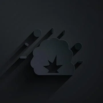 Paper cut Bomb explosion with shrapnel and fireball icon isolated on black イラスト素材
