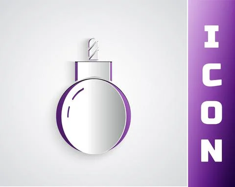 Paper cut Bomb ready to explode icon isolated on grey background. Paper art Stock Illustration
