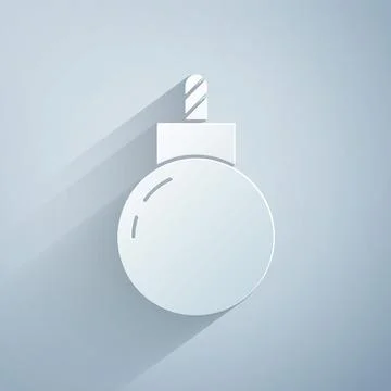 Paper cut Bomb ready to explode icon isolated on grey background. Paper art Illustrazione stock