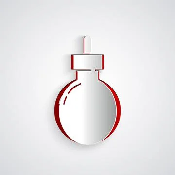 Paper cut Bomb ready to explode icon isolated on grey background. Happy 库存插图