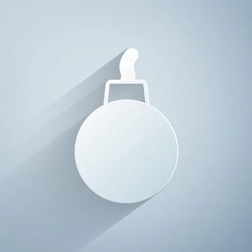Paper cut Bomb ready to explode icon isolated on grey background. Paper art イラスト素材