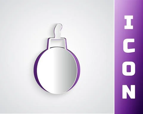 Paper cut Bomb ready to explode icon isolated on grey background. Paper art Stock Illustration