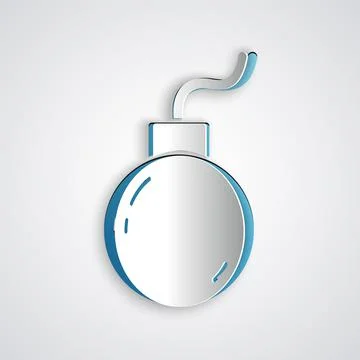 Paper cut Bomb ready to explode icon isolated on grey background. Paper art Stock Illustration