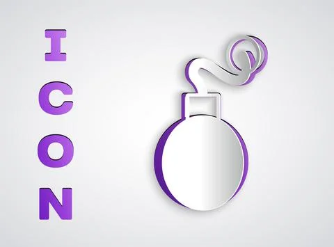 Paper cut Bomb ready to explode icon isolated on grey background. Paper art イラスト素材